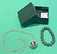 2 Pcs Lava Rock Volcanic Stone Beads Pendant & Bracelet Set