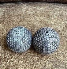 Vintage Bronze Silver Plate Sheffield Gutta Percha Golf Ball Salt Pepper Shakers