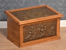 19th Century Embossed Copper Slipper Box | Oak & Copper | Antique Storage