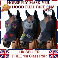 LTG Horse Cob Pony Fly Mask Net Veil Hood Full Face Cartoon Ears Nose Protection