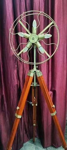 Brass floor lamp with - floor, wooden