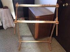 TAPESTRY FRAME. (Large Vintage Wooden Adjustable Floor Standing Tapestry Frame)