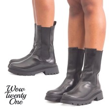 Ladies Womens Black Chunky