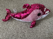 Large 15” Pink Sequin Collection Stuffed Plush Dolphin Soft Toy