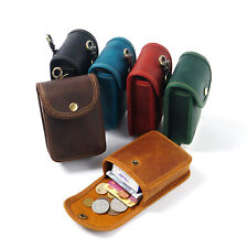 Cowhide Real Leather Small Belt Pouch Button Coin Purse Key Storage Mini Bag Men