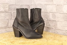 BLACK LEATHER BLOCK HEEL ANKLE BOOTS SIZE 3 / 36 BY TOPSHOP GOOD USED CON