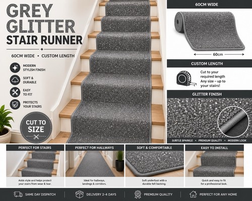Grey glitter stair runner - grey,
