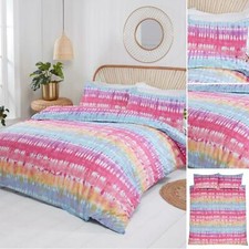Tie Dye Duvet Cover Set Colourful Rainbow Stripes Bedding - Single & Double