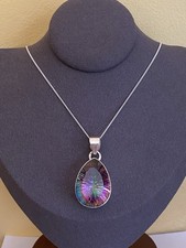 Sterling Silver Large Tear Drop Cut Mystic Topaz Pendant Necklace 18 Inch Length