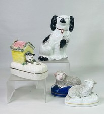 Antique 19th Century Mixed Lot Of 4 Staffordshire Dog Sheep Figurines Pen Holder