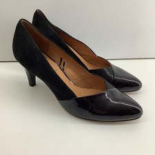 Caprice Black Suede Patent Court Shoes EU 40 UK 6.5 G Leather Combo Heel