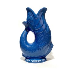 Vintage Plymouth Gin Dartmouth Pottery Gluggle Jug in Sea Blue- 1960s English