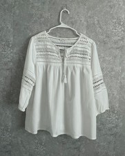 FAT FACE LADIES WHITE COTTON WITH LACE TOP 3/4 SLEEVES SIZE 16