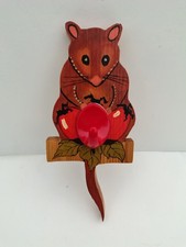 Vintage Wooden Mouse Red Hook Coat Peg Storage 1990s Nursery Decor Woodland