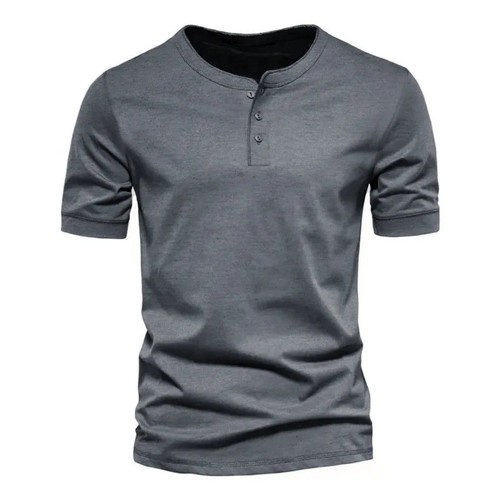 New mens henley grandad solid - new,