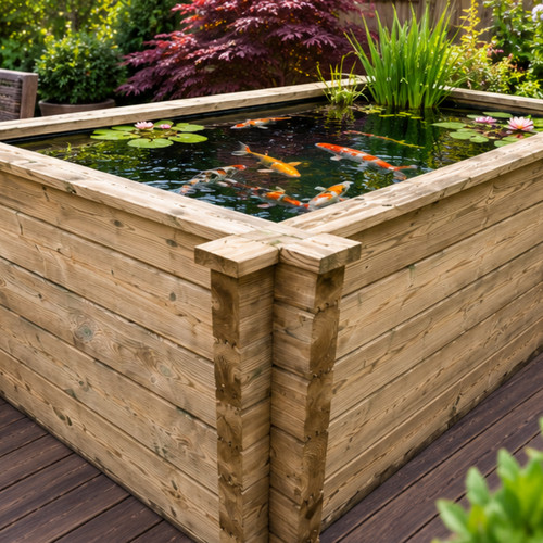 Raised wooden koi pond - wooden,