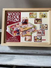 SCHYLLING educational 12 Block 6 Picture Wooden Block  Wooden Slide Lid Box.