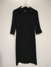 Whistles Dress UK8 Black V-Neck w Collar 3/4 Sleeve