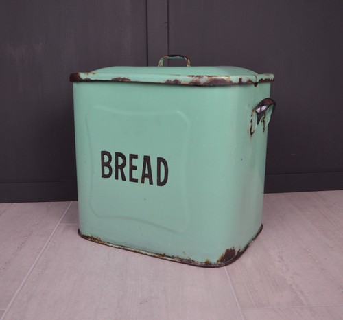 Vintage green enamel bread bin - enamel,