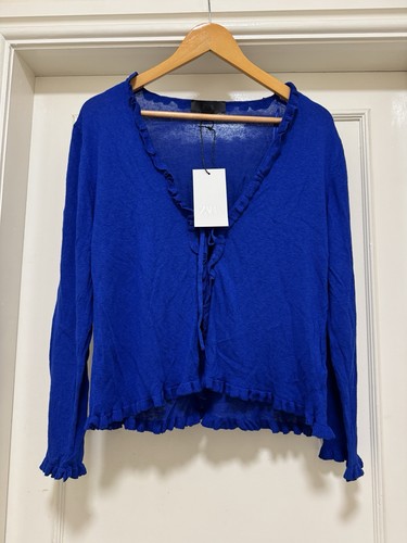 Zara blue frill trim cardigan - blue,