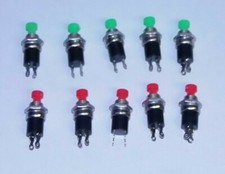 10 PUSH TO MAKE  SWITCHES 5 X GREEN  + 5 X RED  PECO  POINT MOTORS