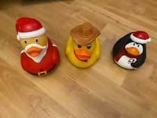 3 large Plastic Bath Ducks  Cowboy Penguin Santa VGC
