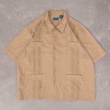 Vintage Cuban Guayabera Shirt 2XL Men's Beige Camp Collar