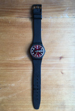 SWATCH SR1130SW watch - Black case and strap with red face - Great condition