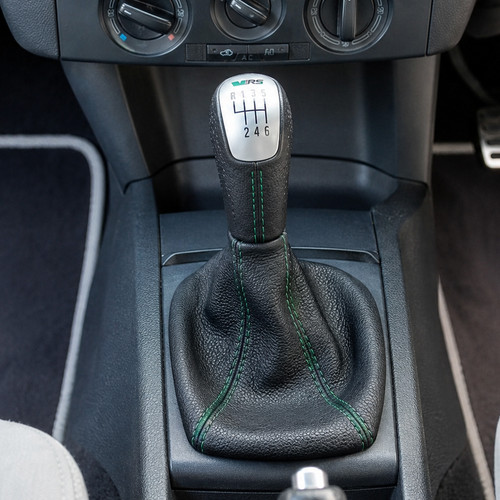 Black leather green stitch - black,