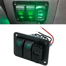 2 Gang 5 Pin LED Green Rocker