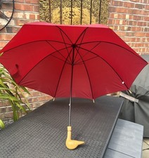 Vintage Aramis Faux Wood Mallard Duck Fowl Head Maroon Umbrella