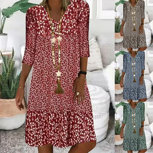 Lady print neck shirts dress - print,