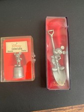 Vintage MICKEY Disney Pewter Thimble & Shovel pin, 2 items in original box shown