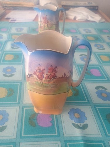 Old tall jug hunting scene - hunting,