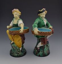 Victorian Minton Majolica Hogarth Match Holders / Figural Salts 1872 Antique