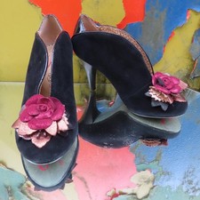 Irregular Choice A New Flame Black Real Suede Heeled Slip on Heels with Glittery