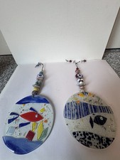 Pair Of Fused Glass Art - Fish Themed With Hanging Charms