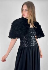 20's Vintage Antique Ladies Black Marabou Feather Evening Stole Cape