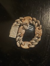 Iced Out Cuban/coffee Bean Bracelet Rose Gold /rhodium Plated