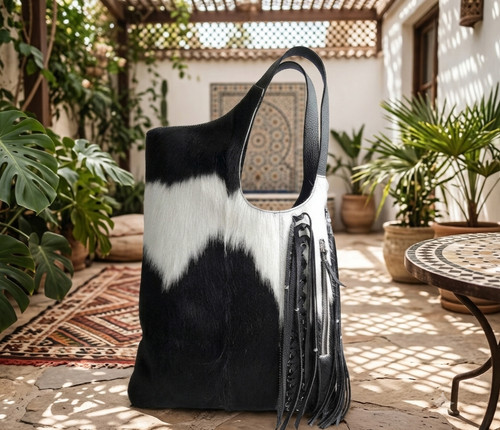 Black white cowhide leather - cowhide,