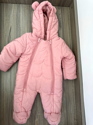 Pink hooded quilted snowsuit - pink,