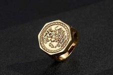 Gold Filled | Hexagon St George Sovereign Ring| Dragon Slayer Multi Size For Men