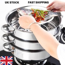 LARGE 3-Tier Steam Cooker 28cm - Stainless Steel Steamer for Healthy Cooking