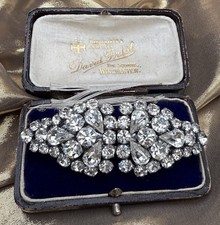 Vintage Antique Art Deco Diamanté Rhinestone Paste Dress Clip Duette Brooch Pin