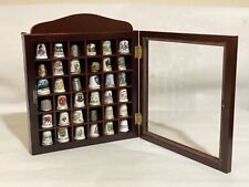 Lovely Glass Thimble Cabinet W/ 36 Thimbles Solid Well Made Thimble Holder