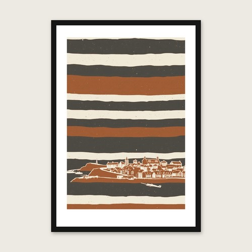 Mawgan porth naive linocut - porth,