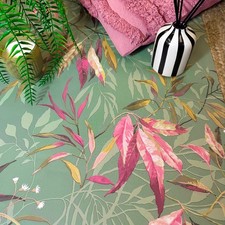 Sage Pink Leaf Wallpaper Green