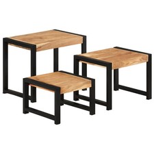 Solid Wood 3x Nesting Tables with Sheesham Finish Accent End Side Table R7A7