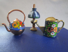 Lovely Vintage Brass / Metal Miniature Floral Lamp Teapot & Watering Can