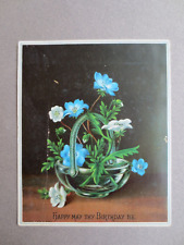 Victorian Greetings Card HAPPY BIRTHDAY Raphael Tuck Blue Flowers Glass Basket